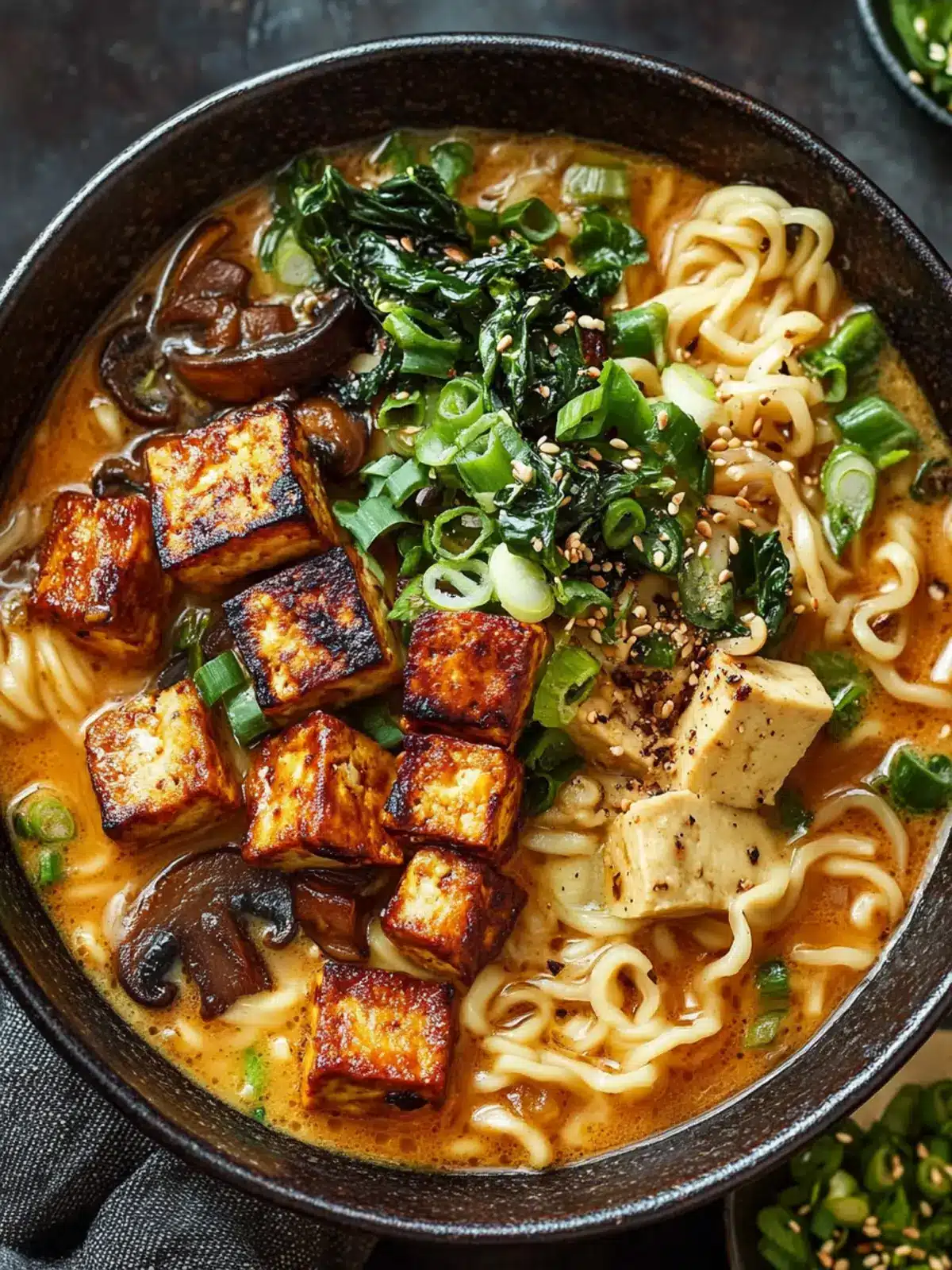 Miso Peanut Ramen with Crispy Tofu & Mushrooms