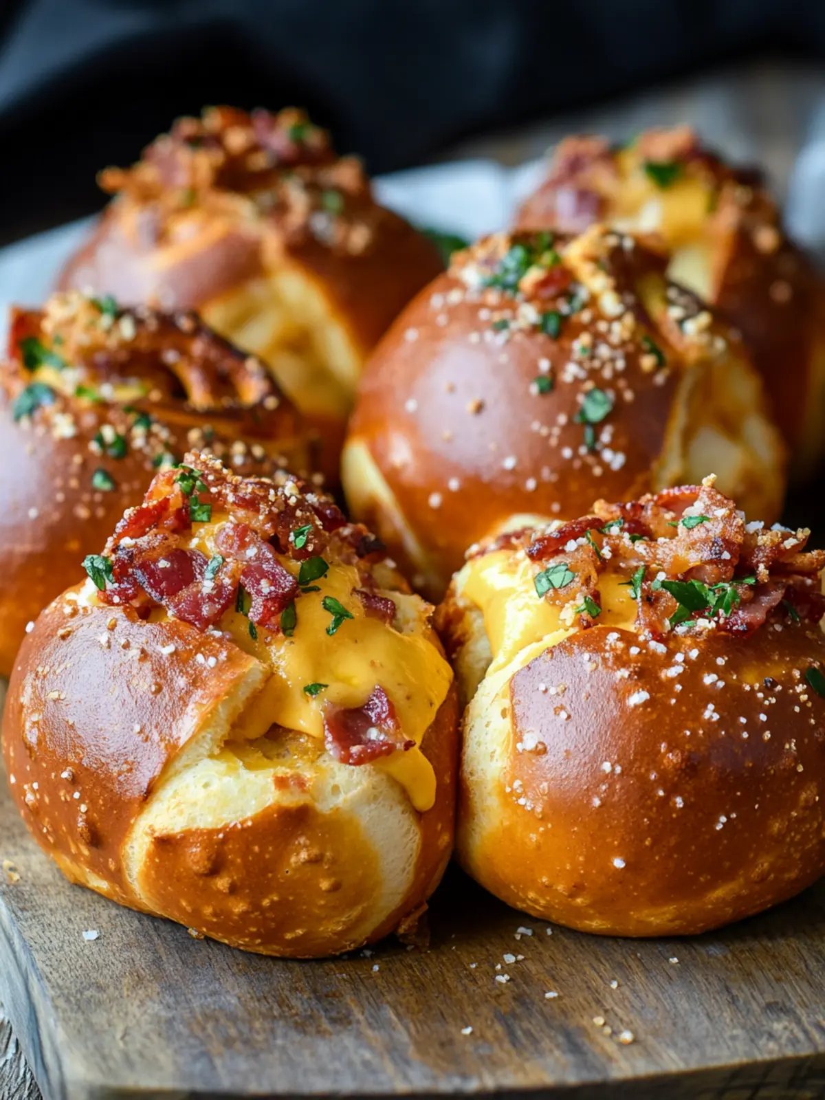 Cheddar Bacon Stuffed Pretzel Buns