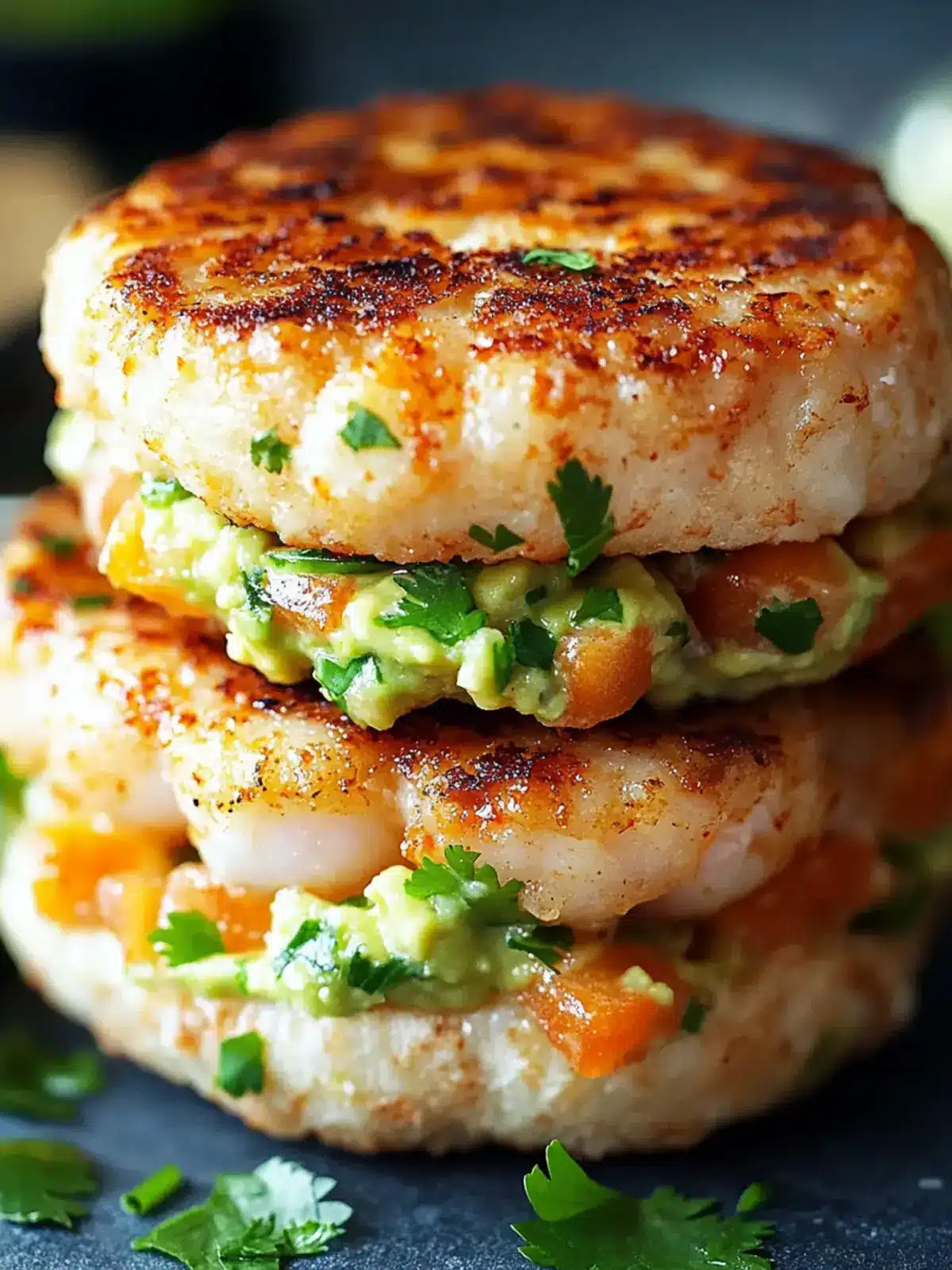 Shrimp Burgers with Cilantro and Guacamole