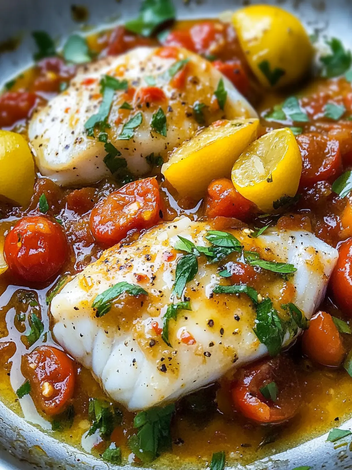 Cod in a Tomato Lemon Butter Sauce