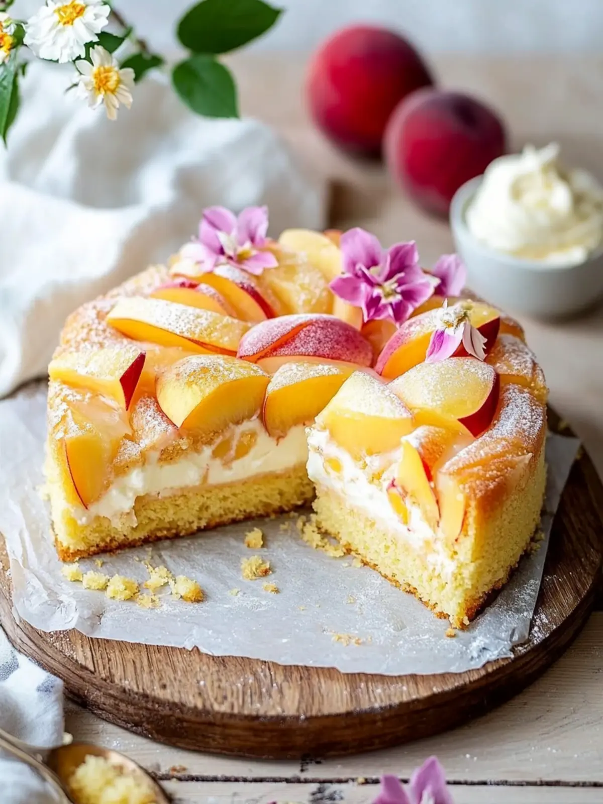 Peach, Custard & White Chocolate Cake