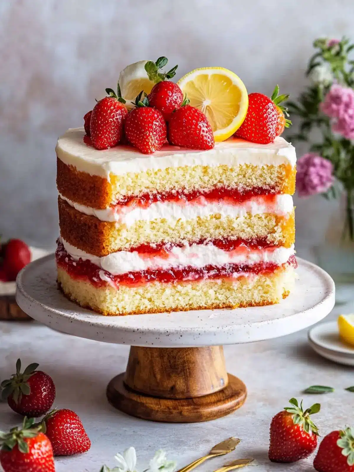 Lemon Strawberry Jam Cake