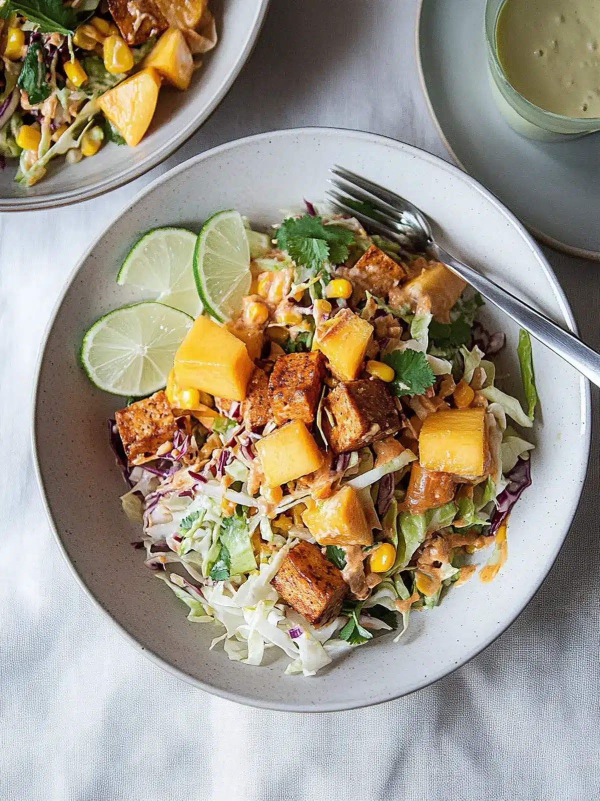 Mango and Corn Slaw with Peanut Tofu