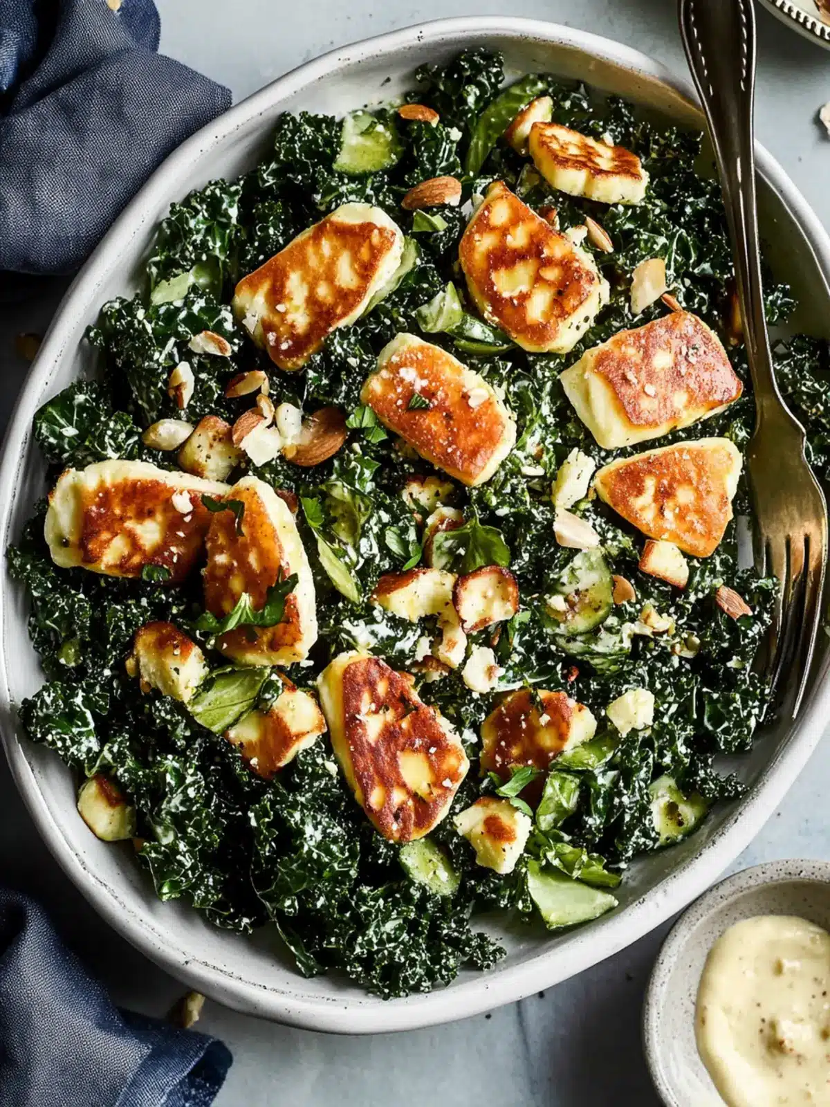 Crispy Halloumi Kale Salad with Garlic Tahini You'll Love 4 Crispy Halloumi Kale Salad with Garlic Tahini Dressing