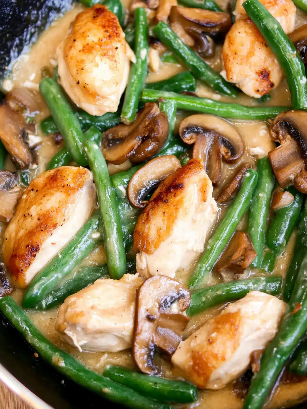One Skillet Chicken with Green Beans and Mushrooms