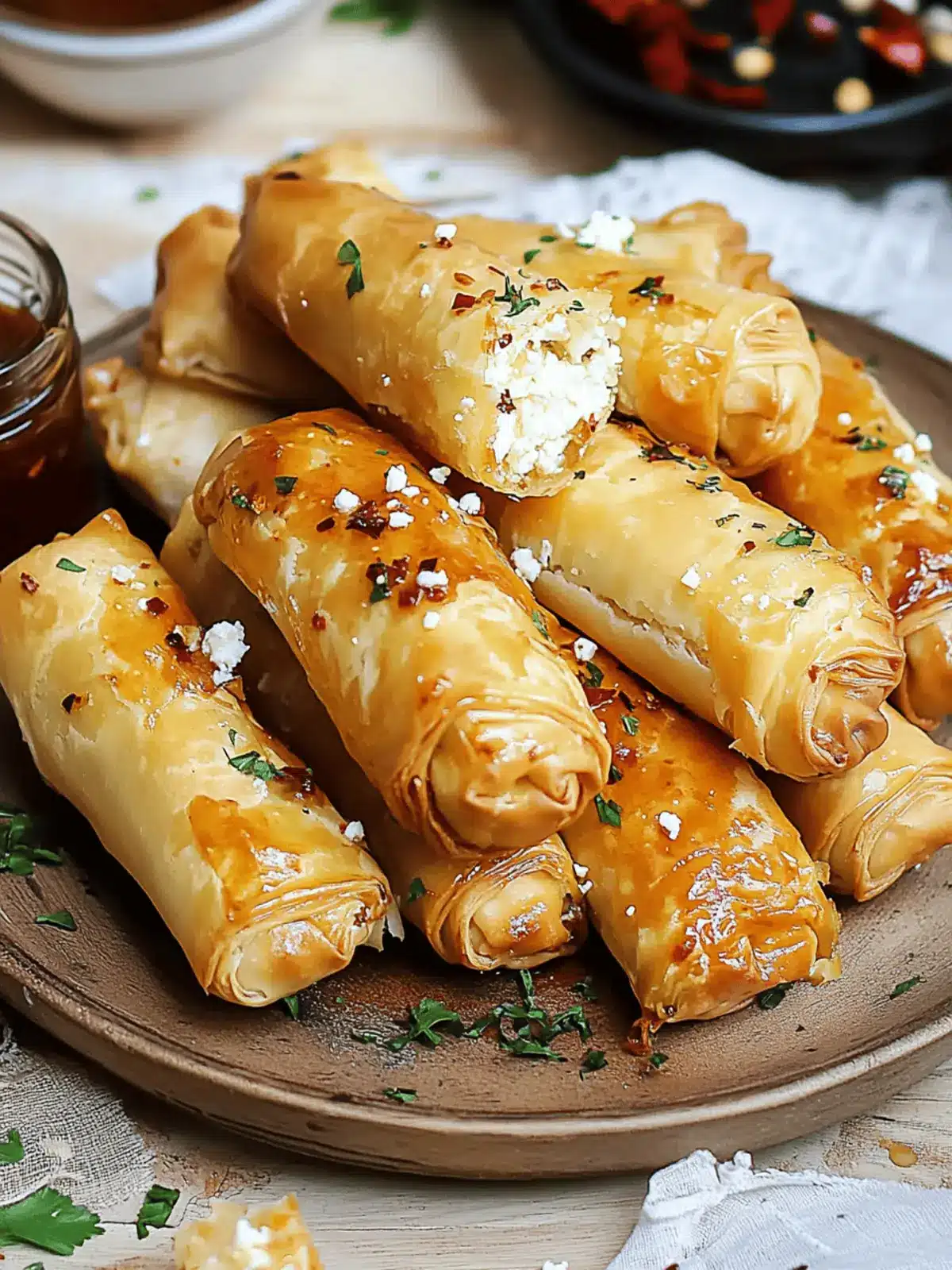 Flaky Chili Honey Feta Rolls Appetizer