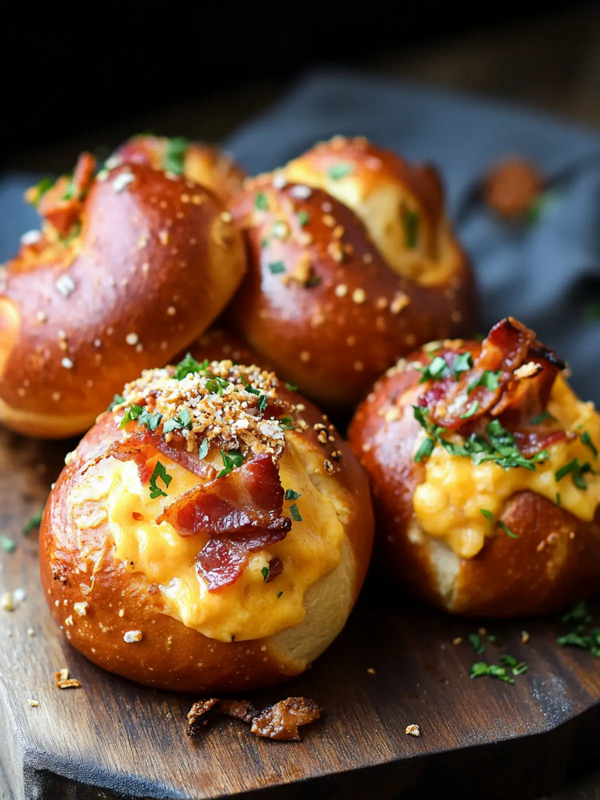 Cheddar Bacon Stuffed Pretzel Buns