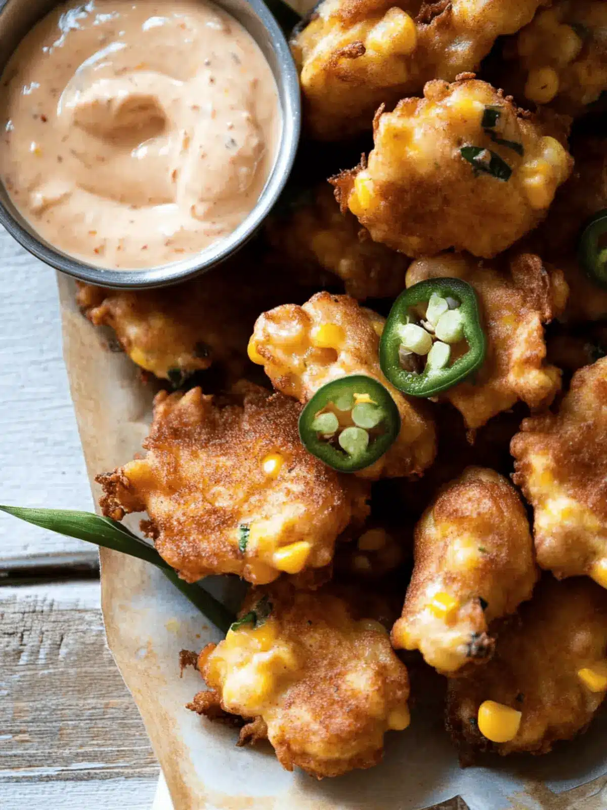 JalapeÃ±o Garlic Corn Fritters with Chipotle Aioli