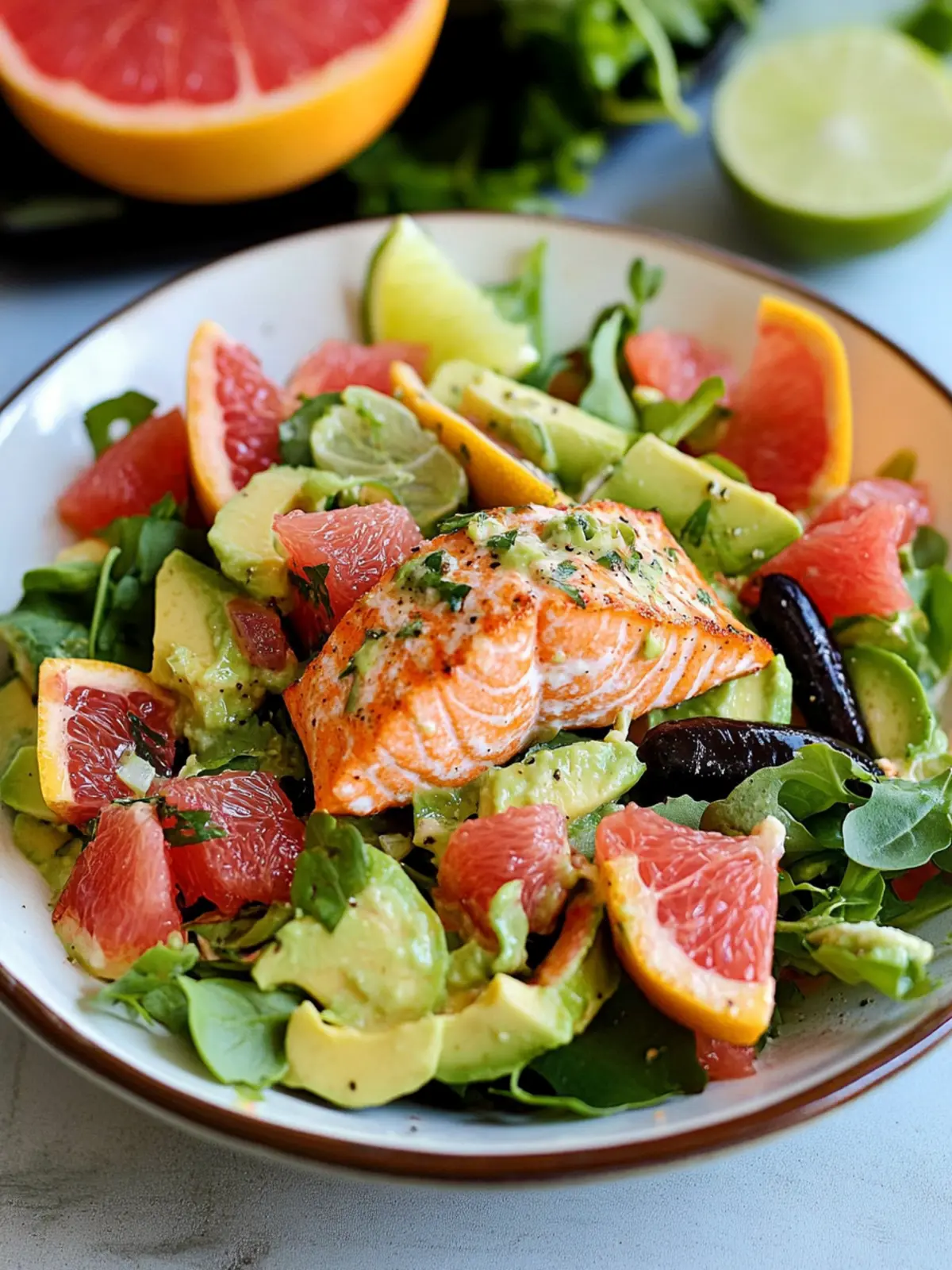 Grapefruit Avocado Salmon Salad with Poblano-Lime Dressing