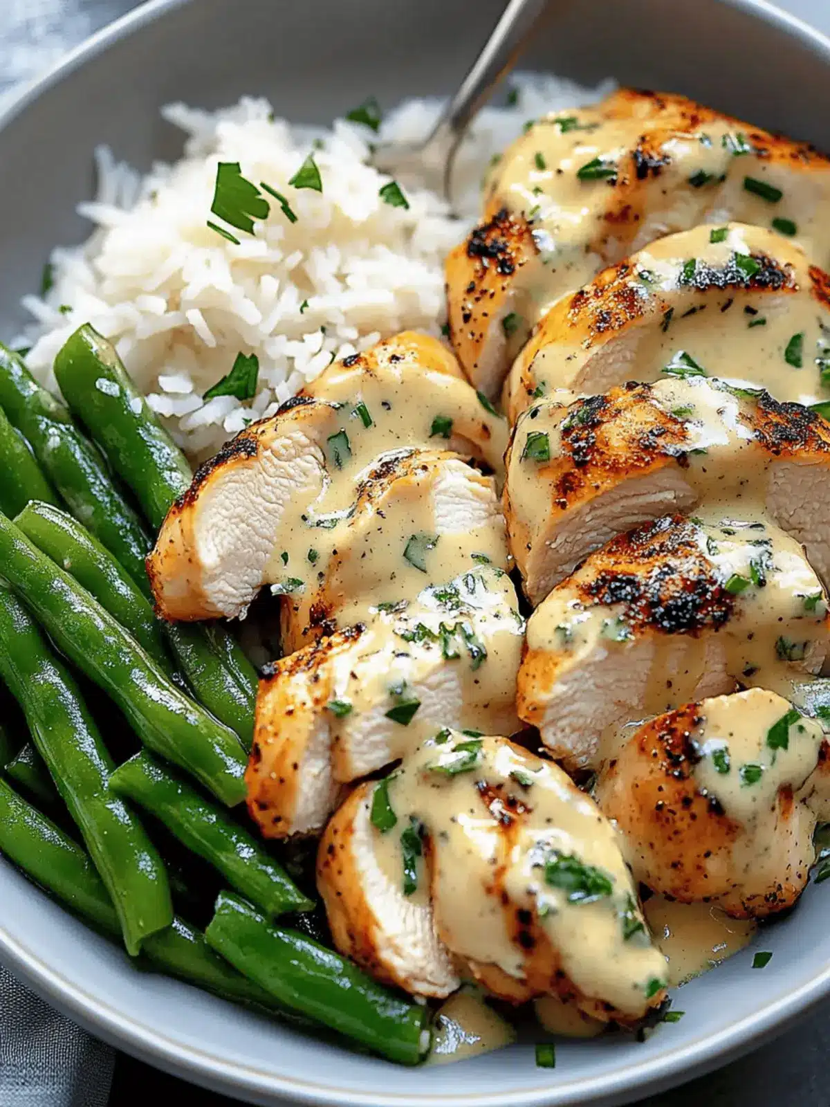 Creamy Herb Chicken with Green Beans & Steamed Rice