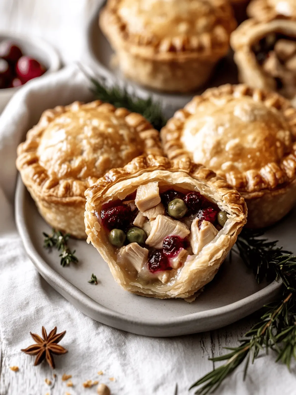 Mini Thanksgiving Turkey & Cranberry Pot Pies