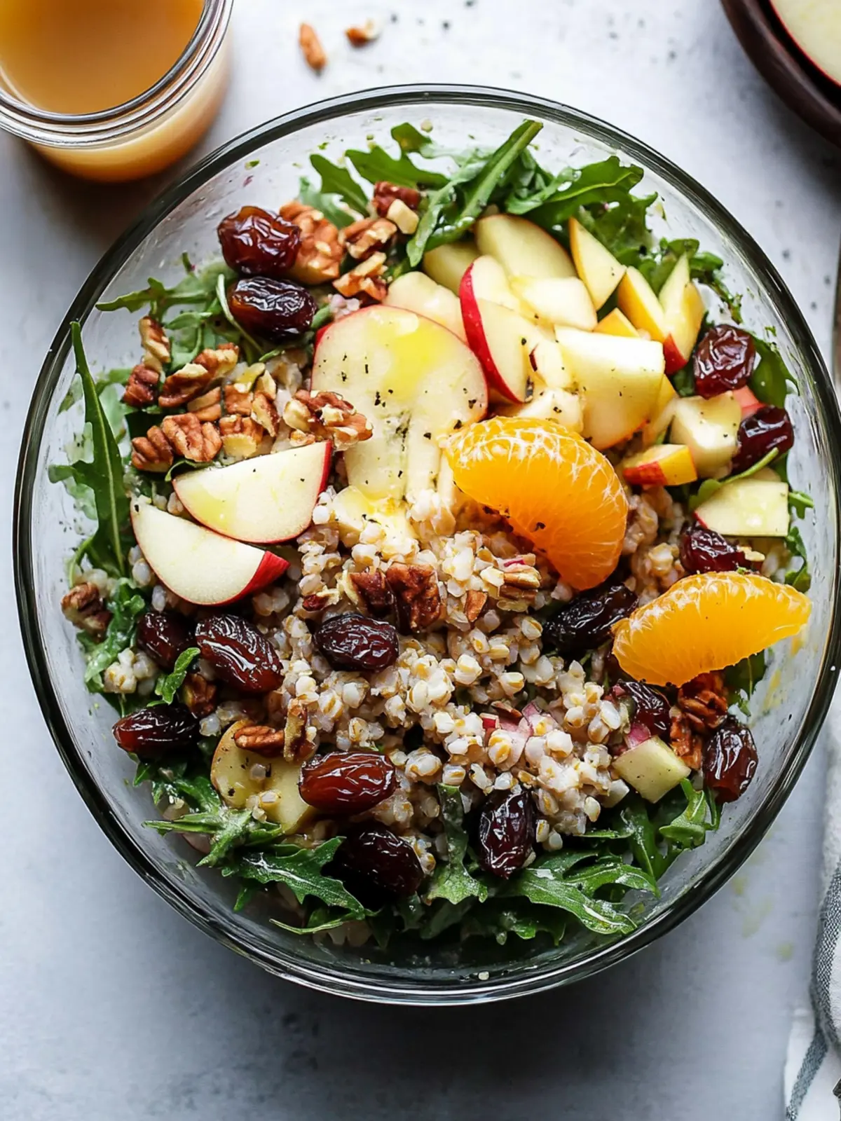 Honeycrisp Apple Arugula Date Farro Salad with Orange Maple Vinaigrette