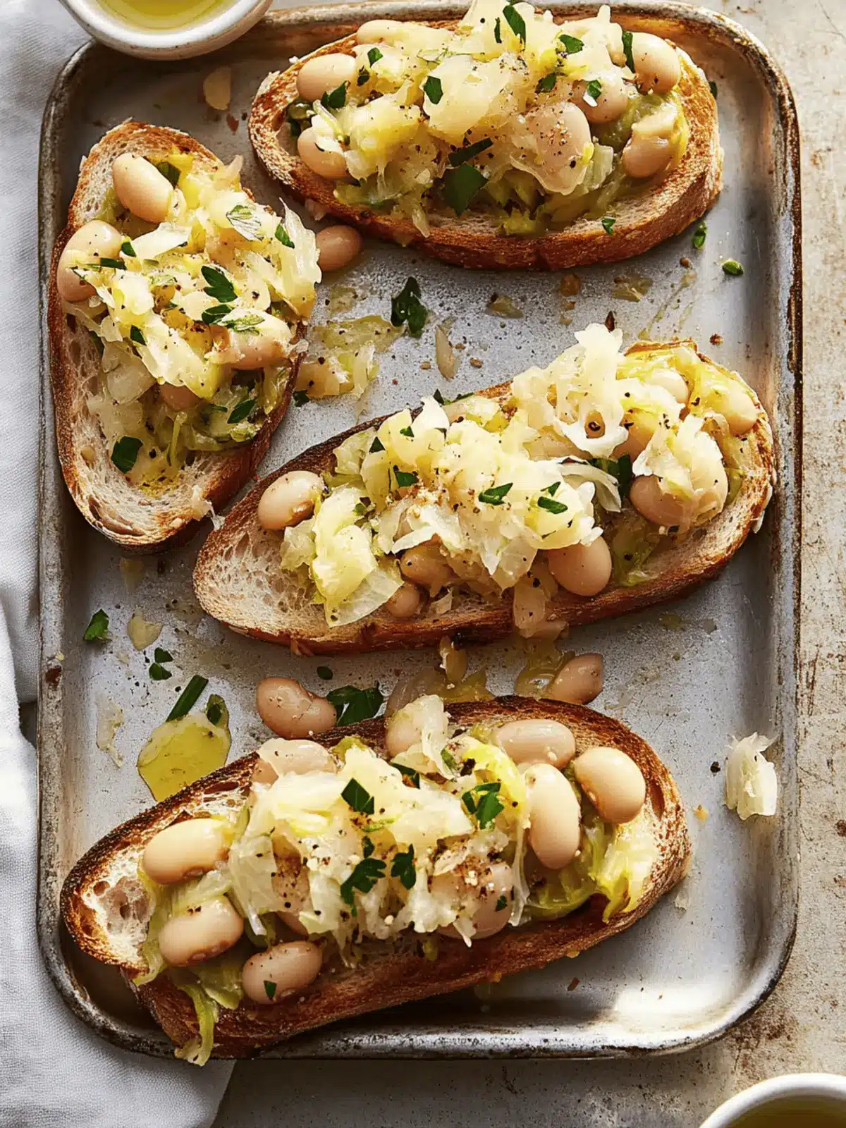 Creamy Leeks + Butter Bean Toasts with Sauerkraut
