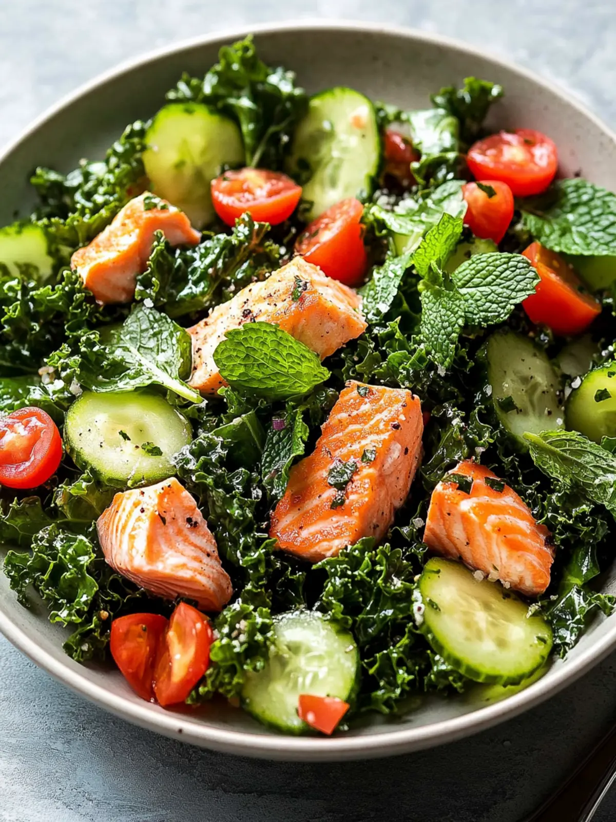 Serrano Mint Kale Salad with Salmon