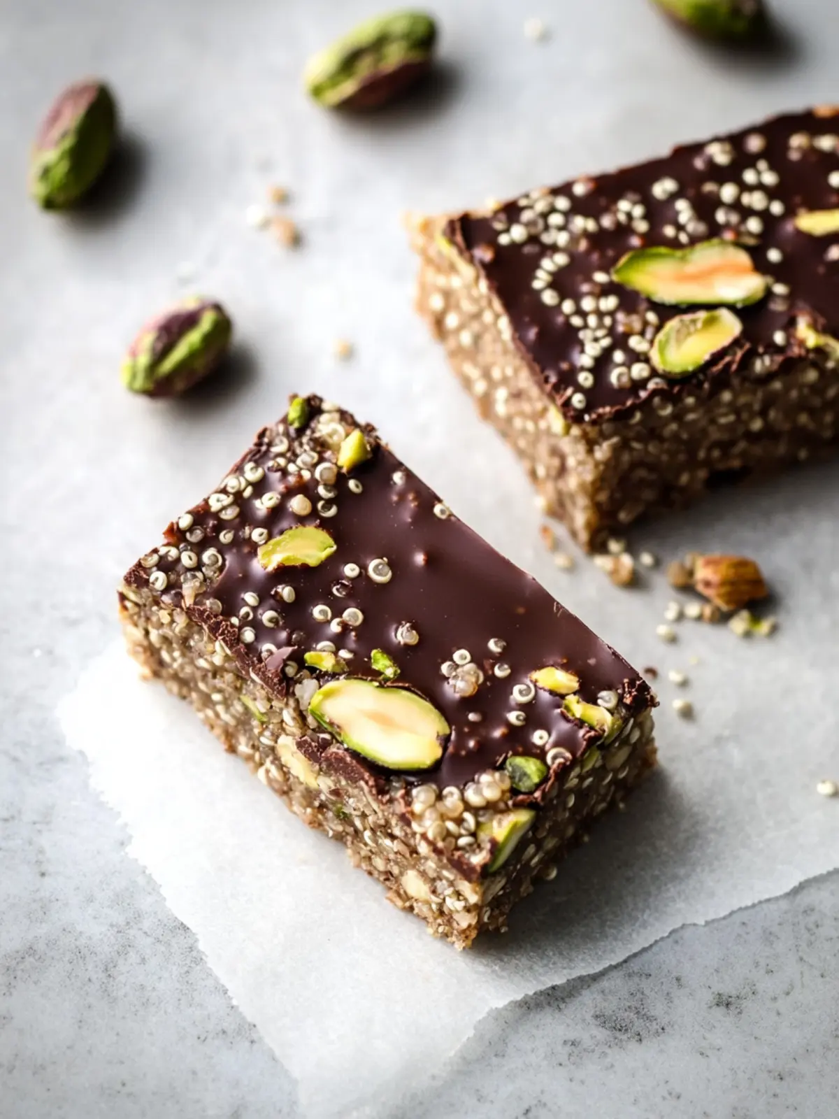 Salted Dark Chocolate Pistachio Quinoa Crunch Bars