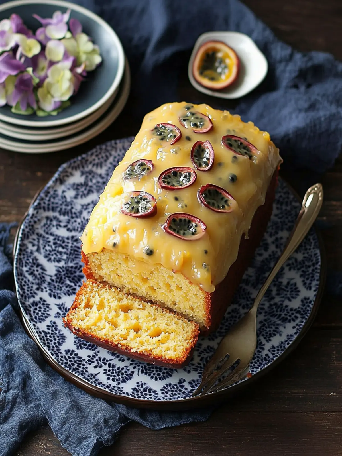 Passion fruit (granadilla) curd loaf cake