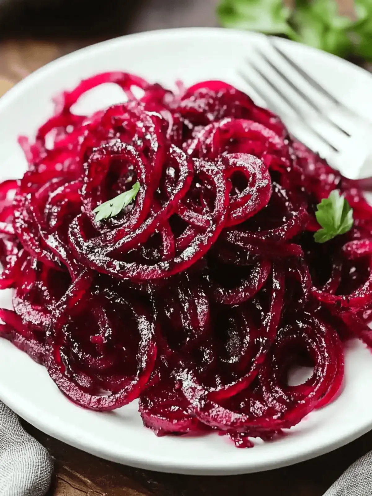 Roasted Spiralized Beets with Honey Mustard Vinaigrette