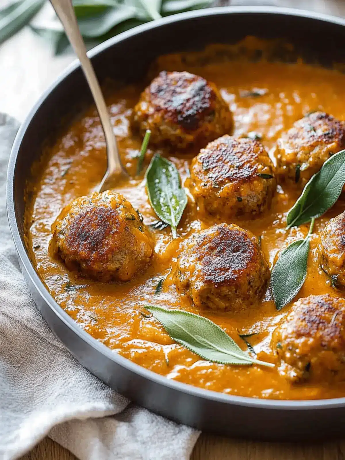 Turkey Meatballs in Pumpkin Sage Sauce