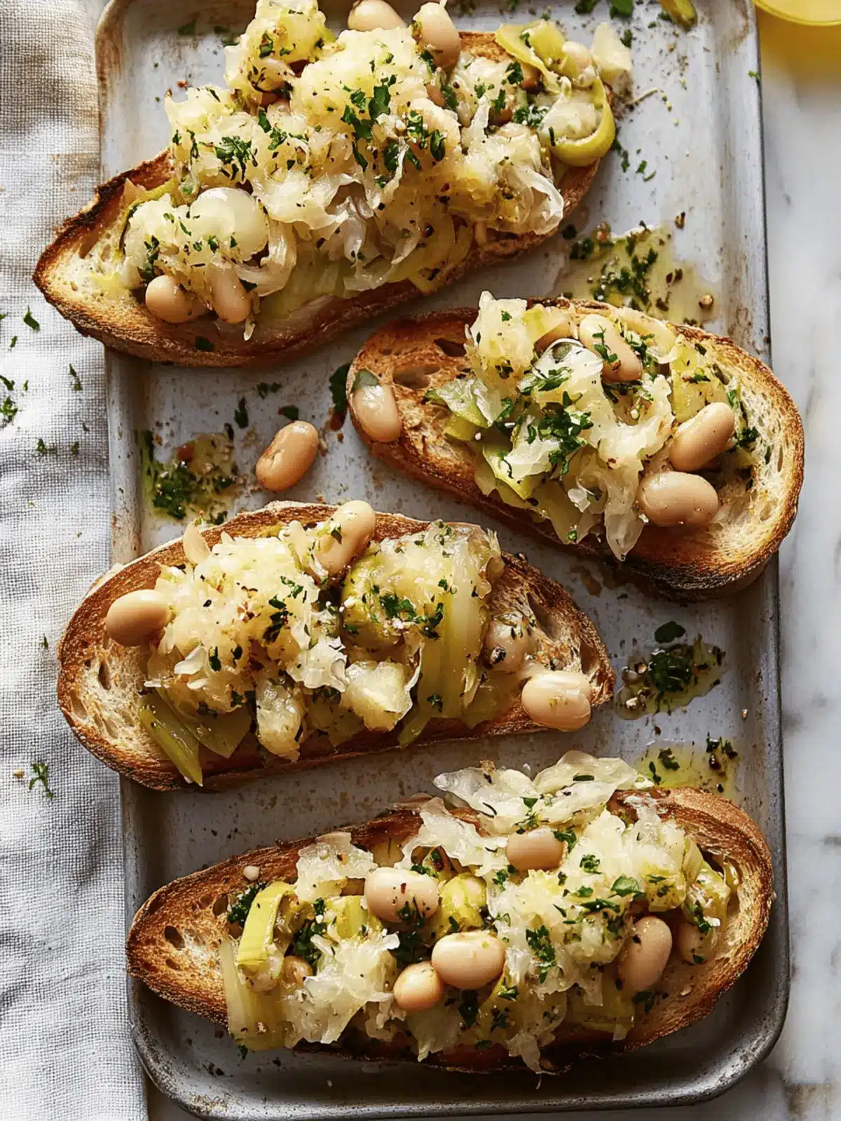 Creamy Leeks + Butter Bean Toasts with Sauerkraut
