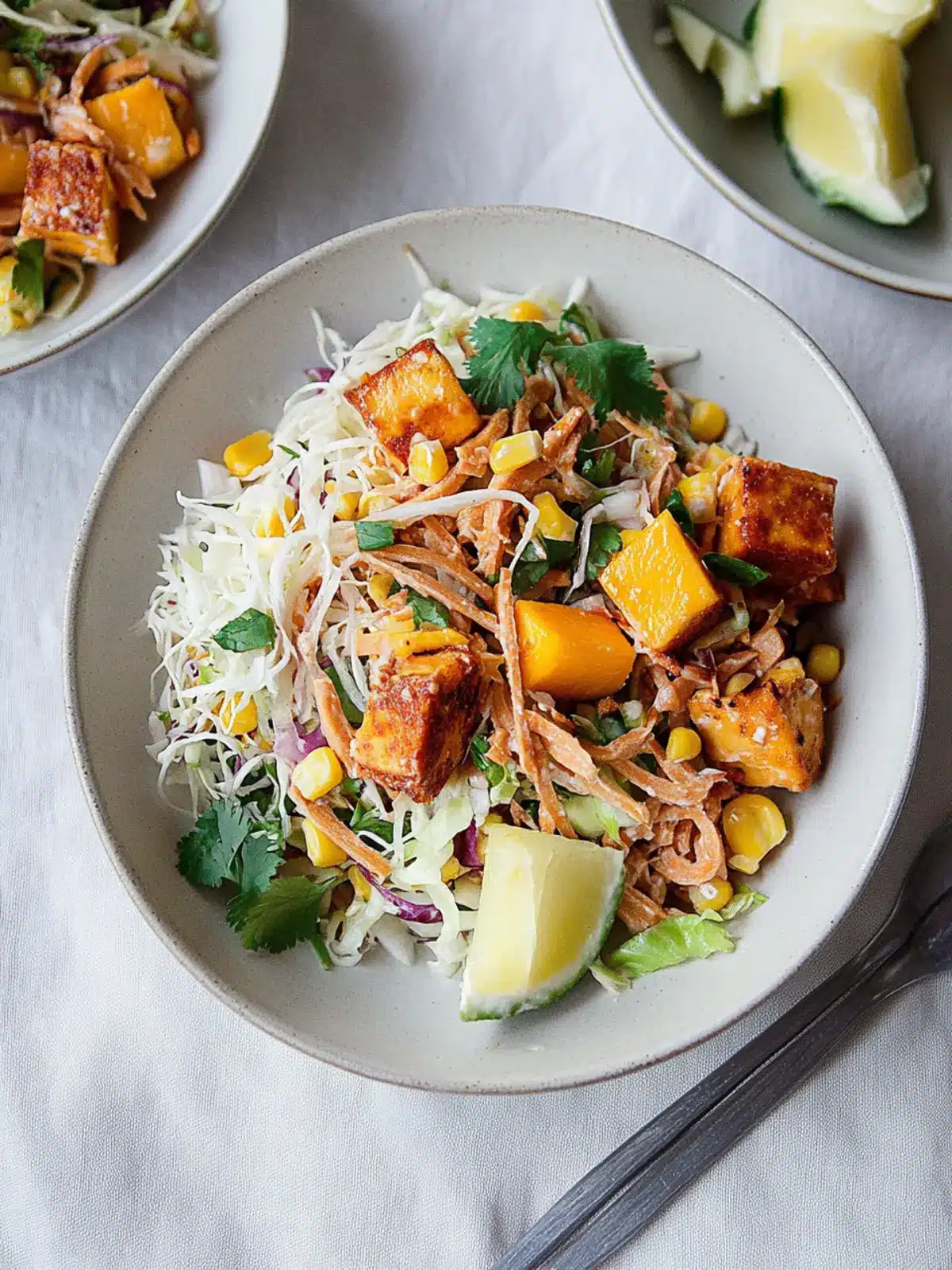 Mango and Corn Slaw with Peanut Tofu