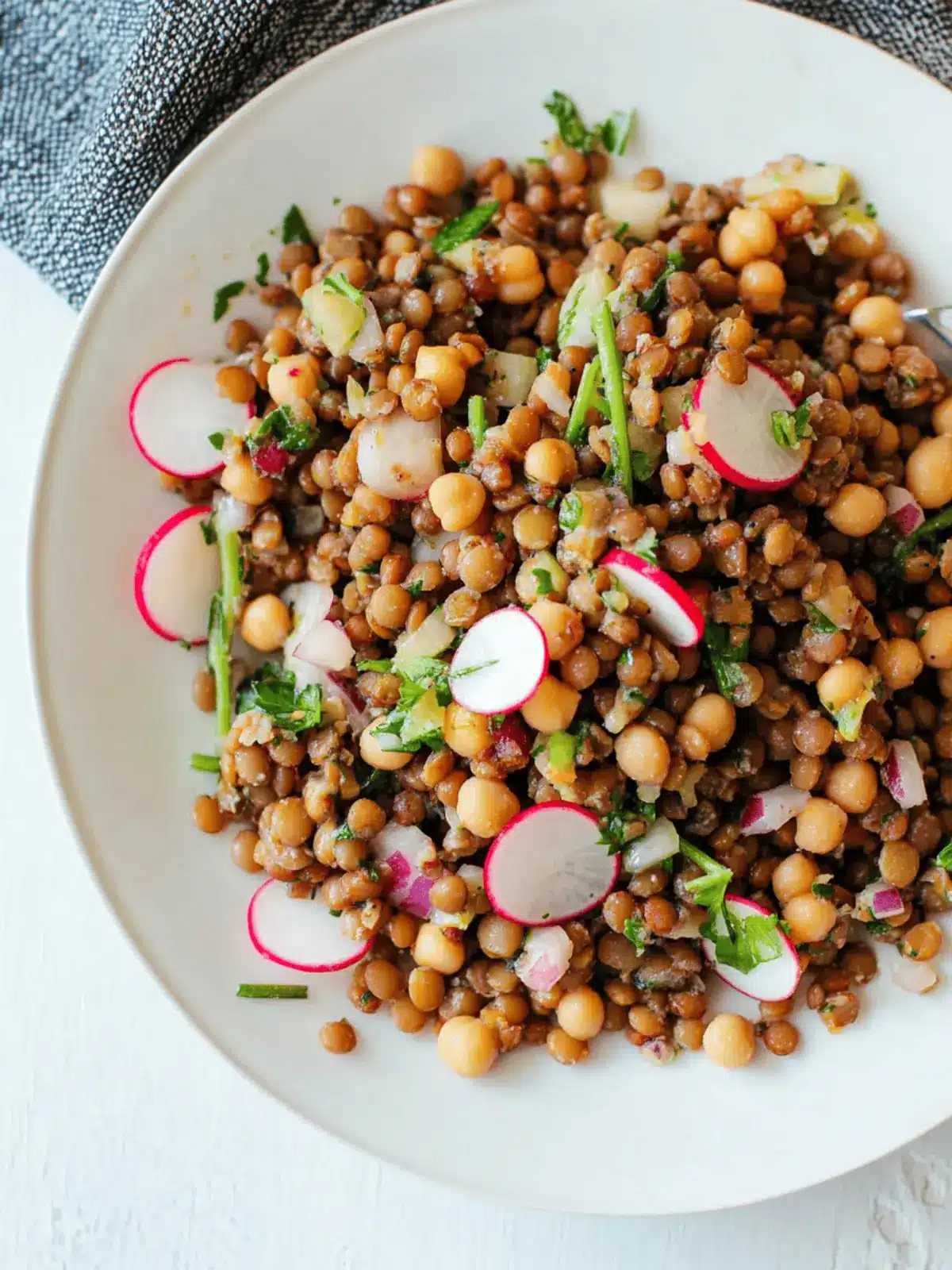 Lemony Lentil and Chickpea Salad with Radish and Herbs