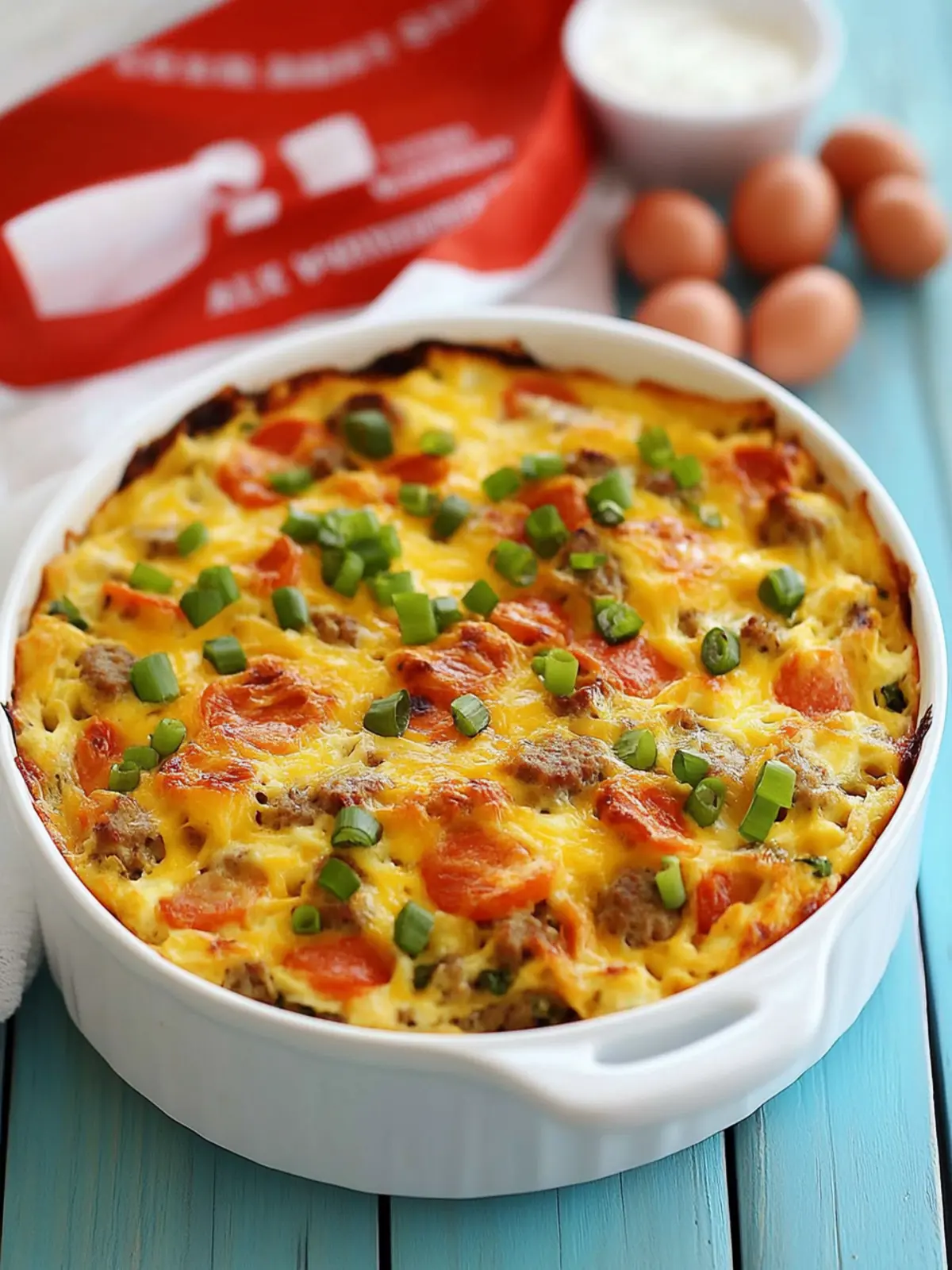 English Muffin Sausage, Egg and Cheese Breakfast Casserole