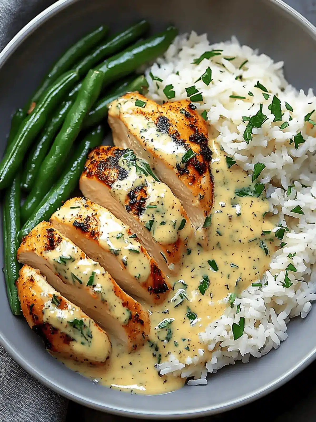Creamy Herb Chicken with Green Beans & Steamed Rice