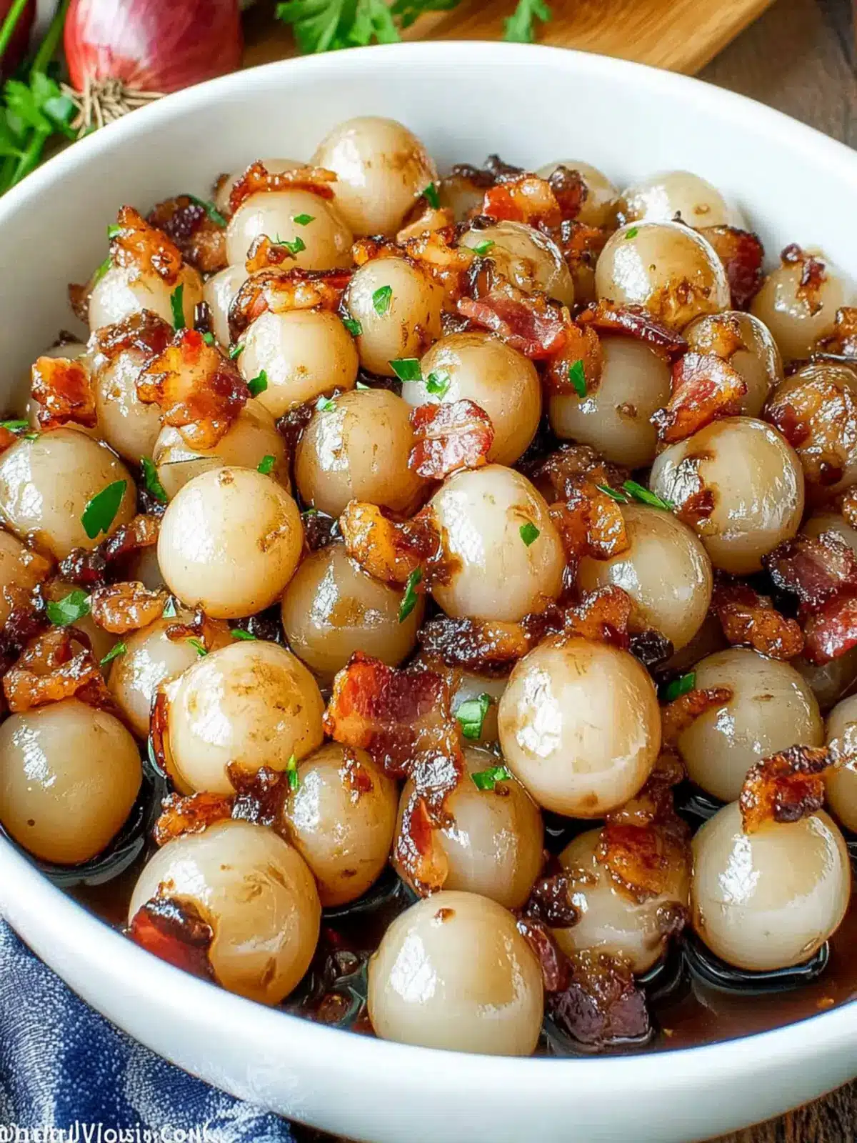 Balsamic Glazed Pearl Onions with Bacon