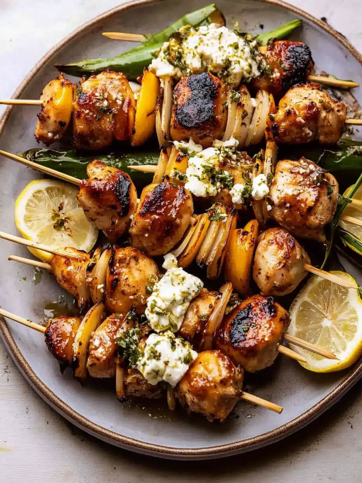 Lemon Chicken Skewers with Creamy Feta Sauce