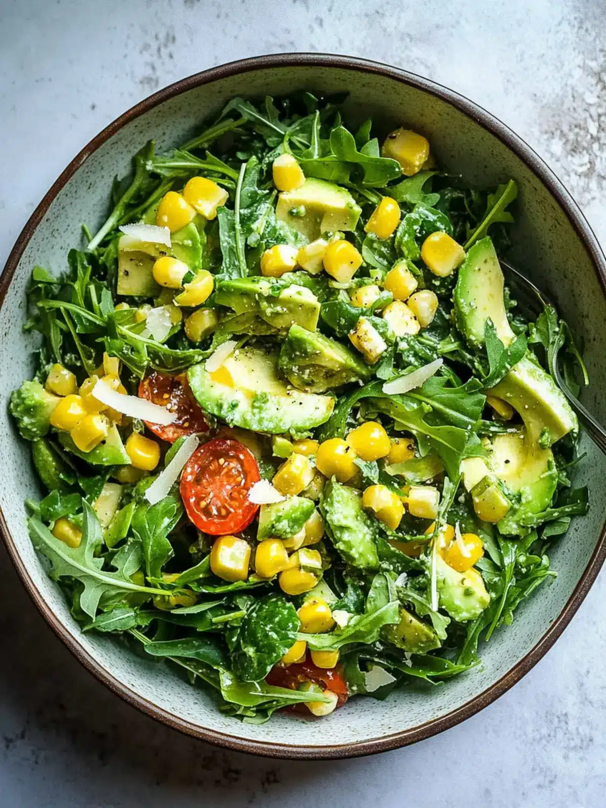 Corn Avocado Arugula Salad with Basil Vinaigrette