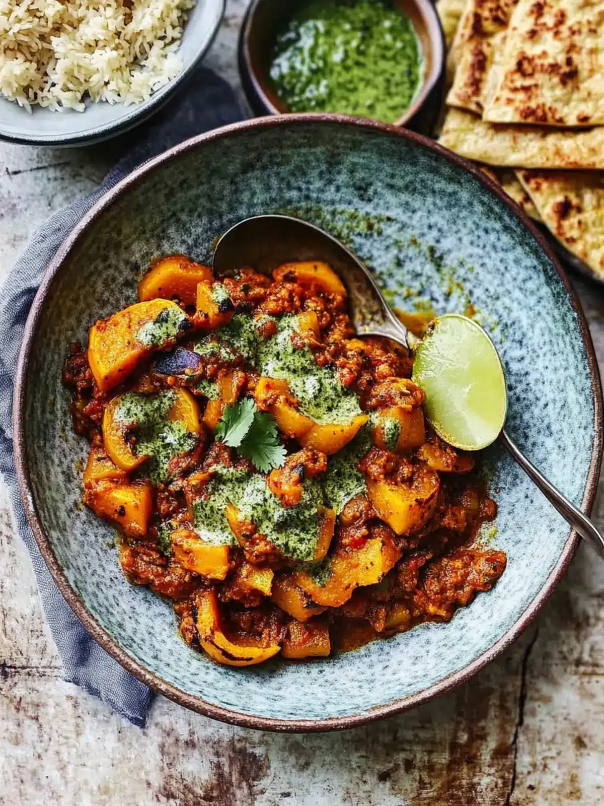 Sticky Tamarind Squash Curry with Coriander and Mint Dressing