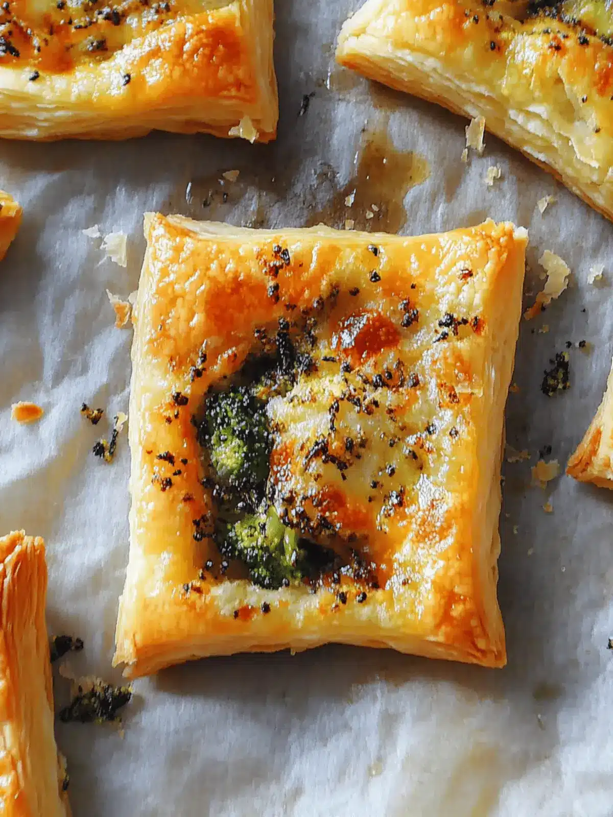 Upside Down Puff Pastry Squares with Broccoli & Cheddar