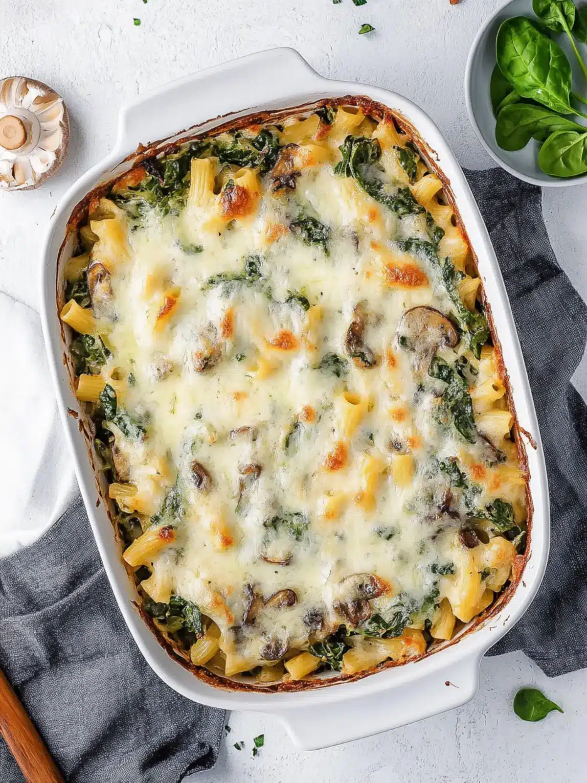 Creamy Spinach Mushroom Pasta Bake