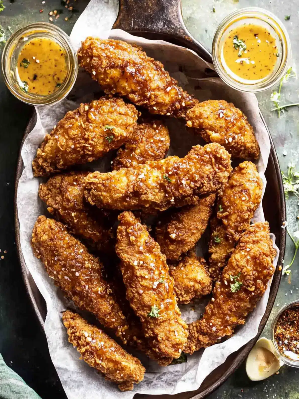 Baked Hot Honey Mustard Pretzel Chicken Fingers