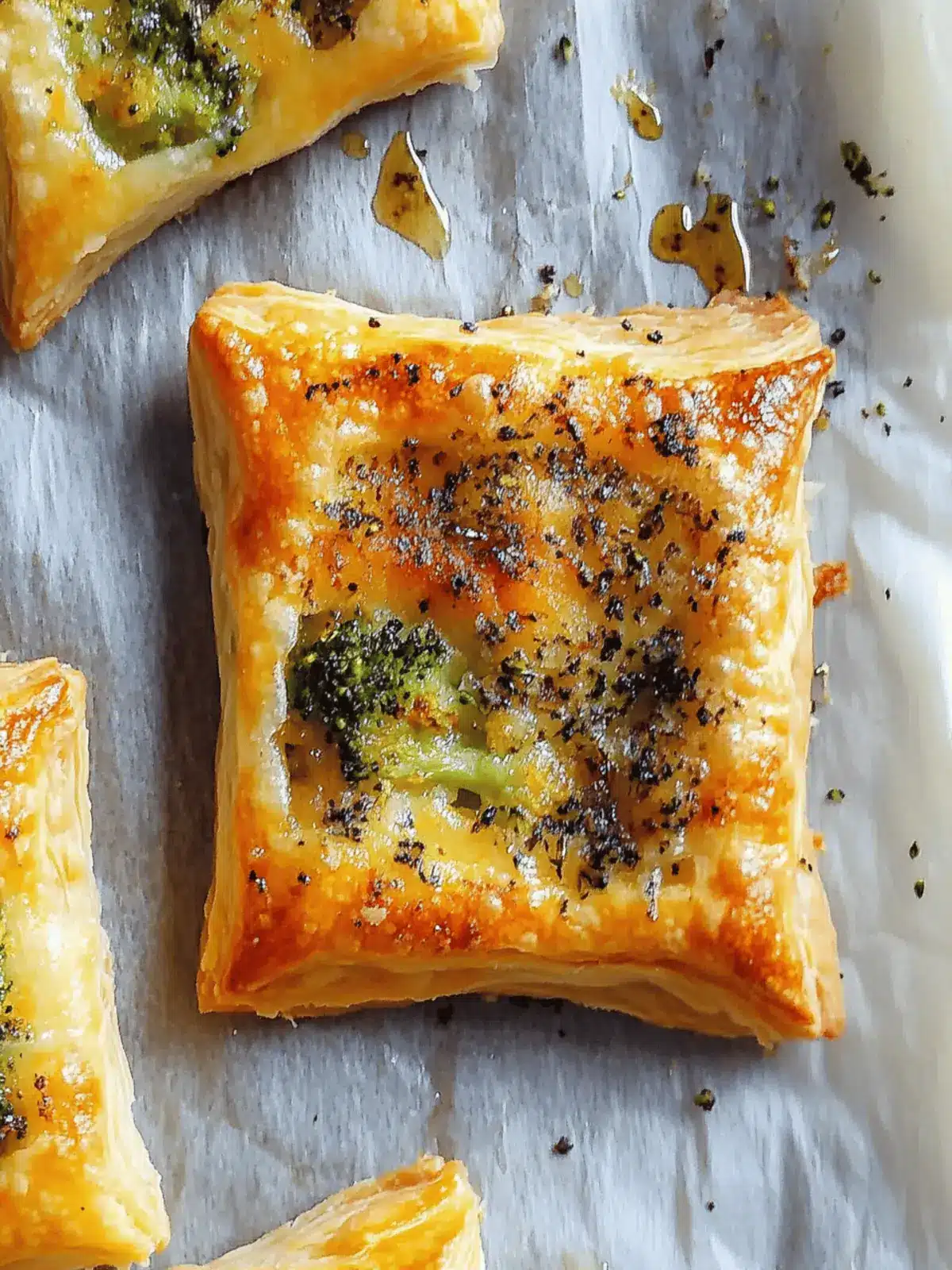 Upside Down Puff Pastry Squares with Broccoli & Cheddar