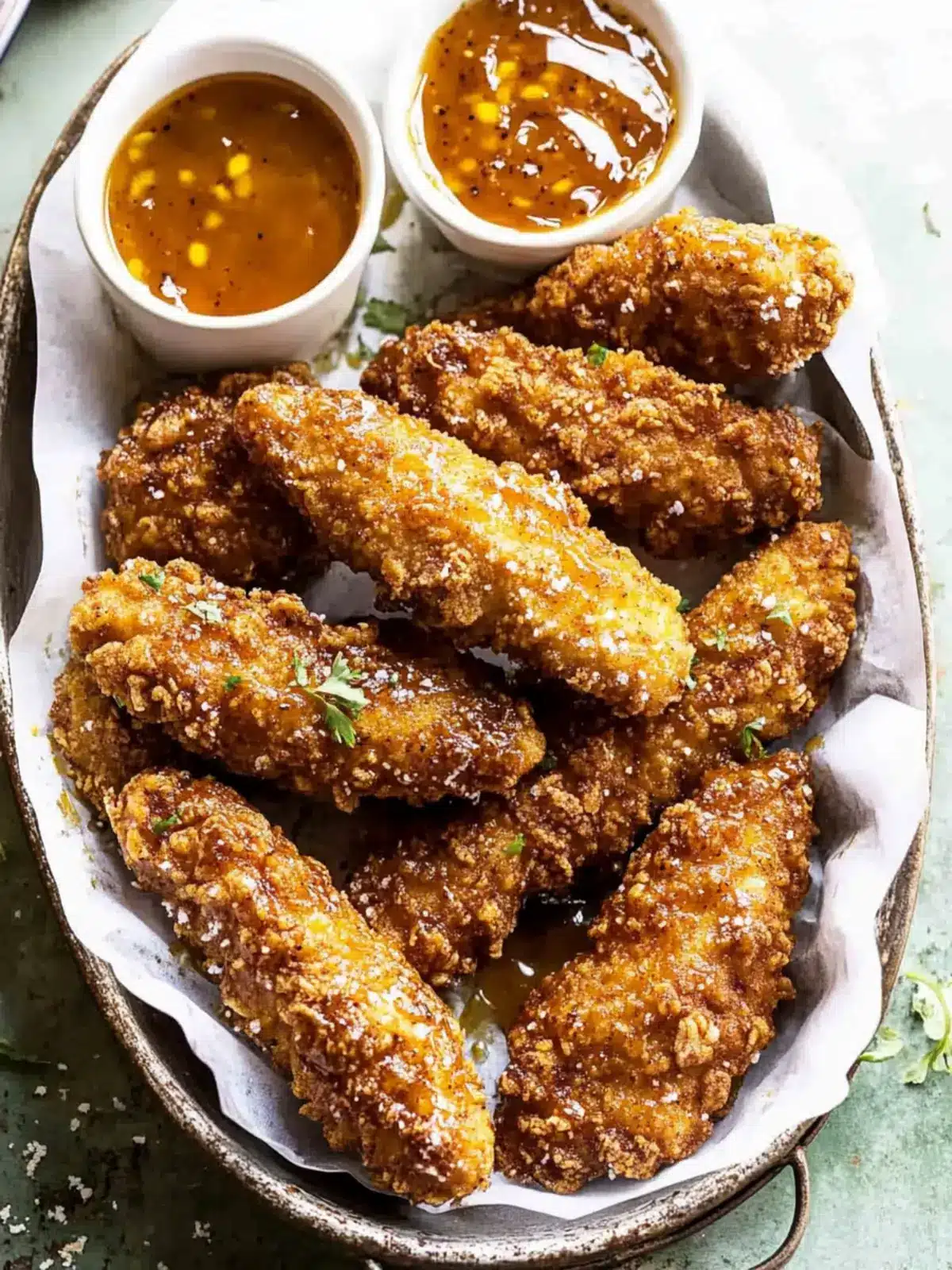Baked Hot Honey Mustard Pretzel Chicken Fingers