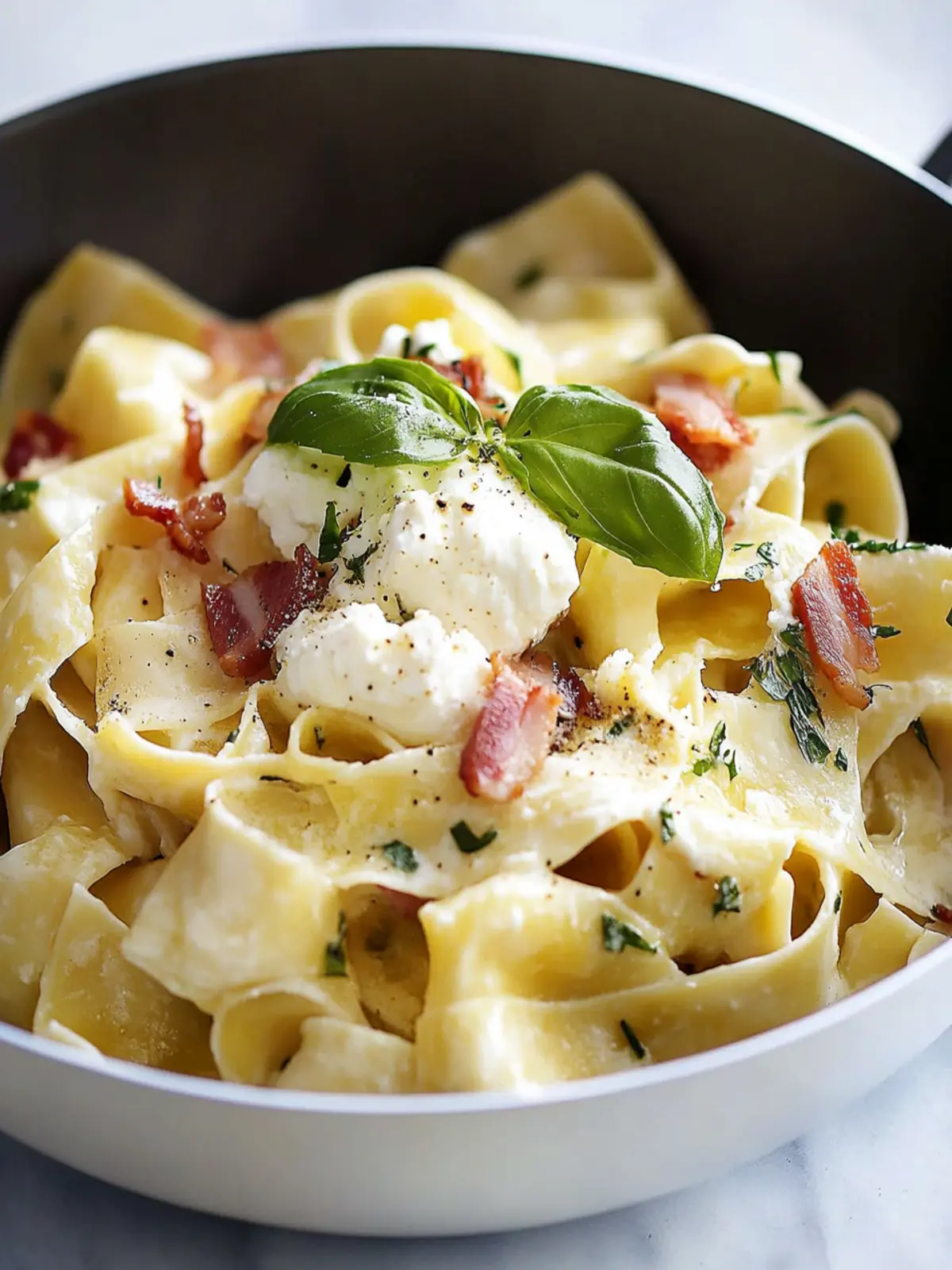 Creamy Pappardelle Pasta with Pancetta and Burrata Bliss 3 Pappardelle Pasta with Pancetta and Burrata
