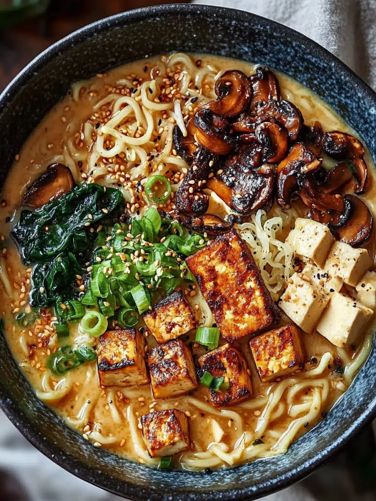 Miso Peanut Ramen with Crispy Tofu & Mushrooms