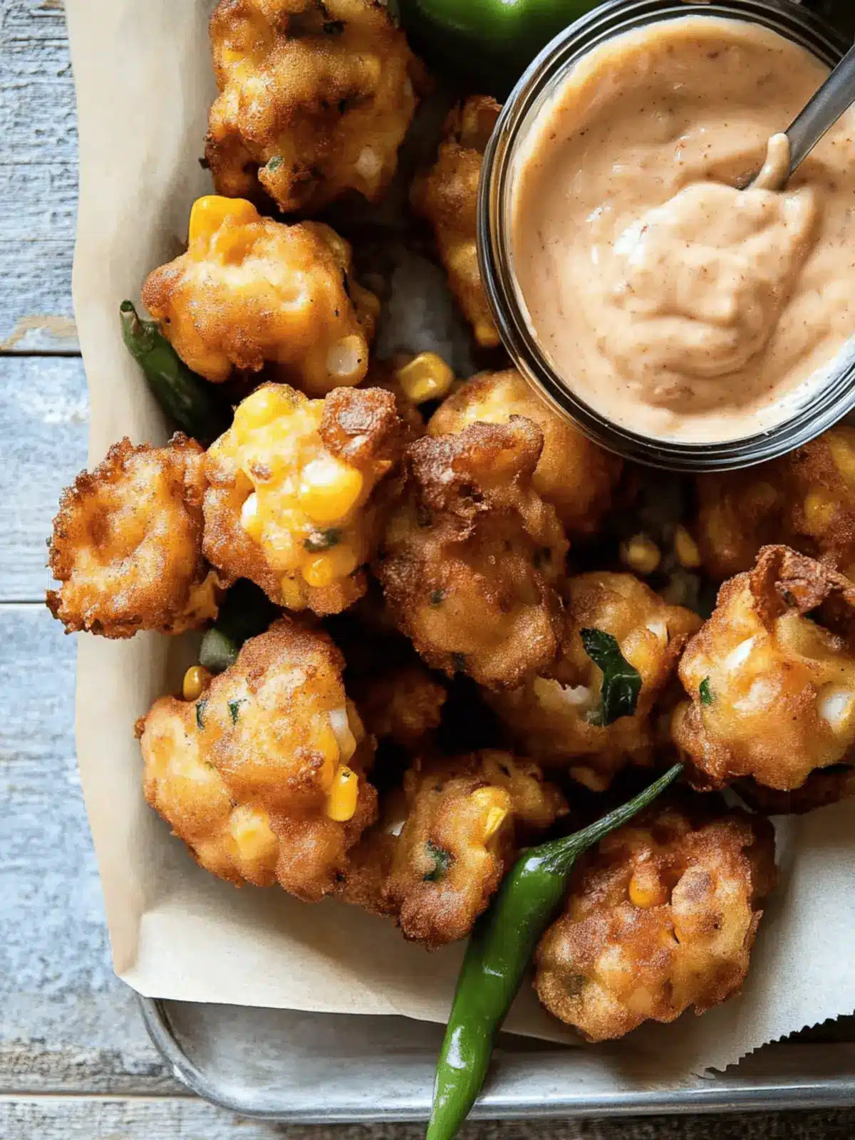 JalapeÃ±o Garlic Corn Fritters with Chipotle Aioli