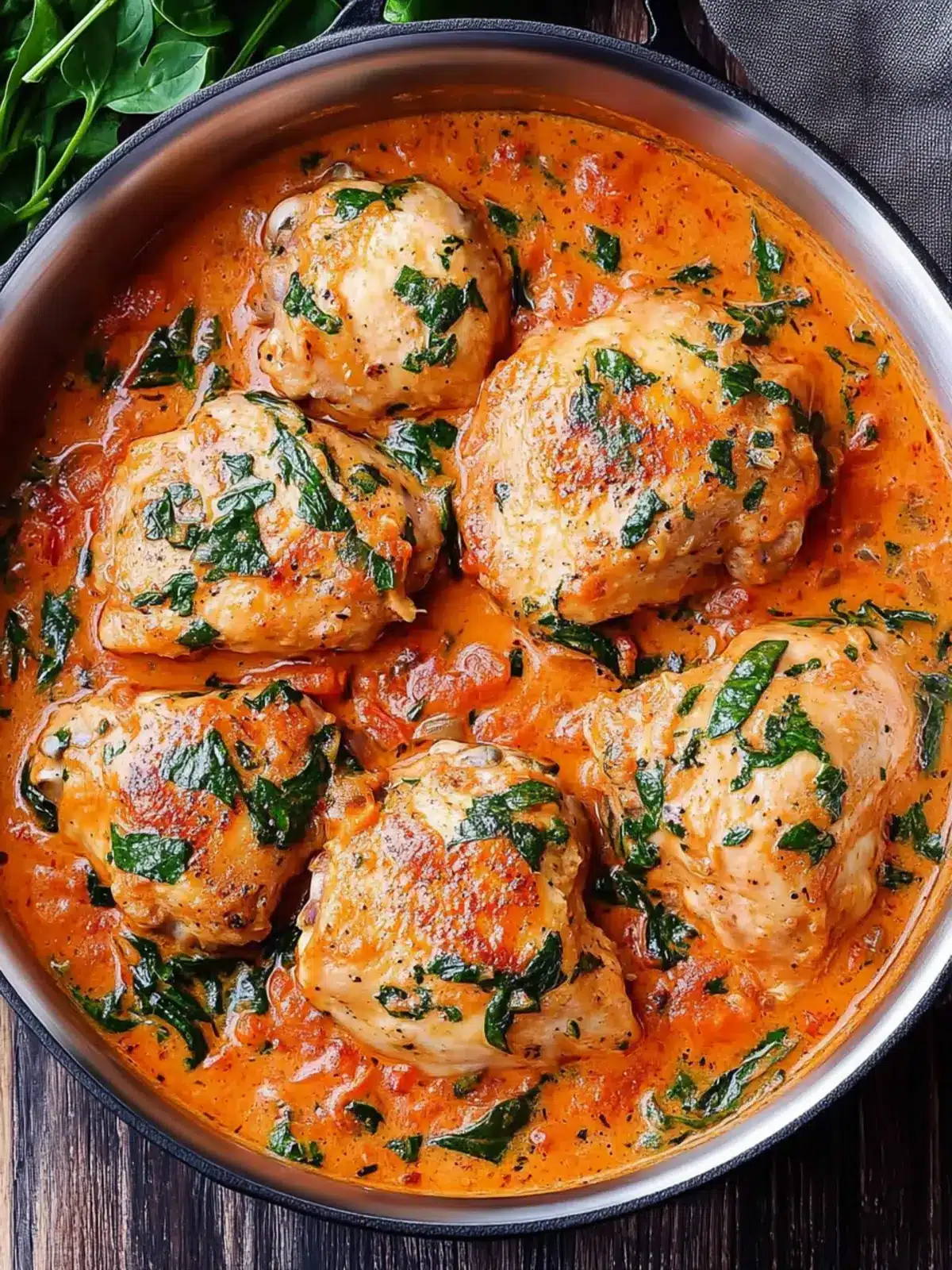 Chicken Thighs with Creamy Tomato Basil Spinach Sauce