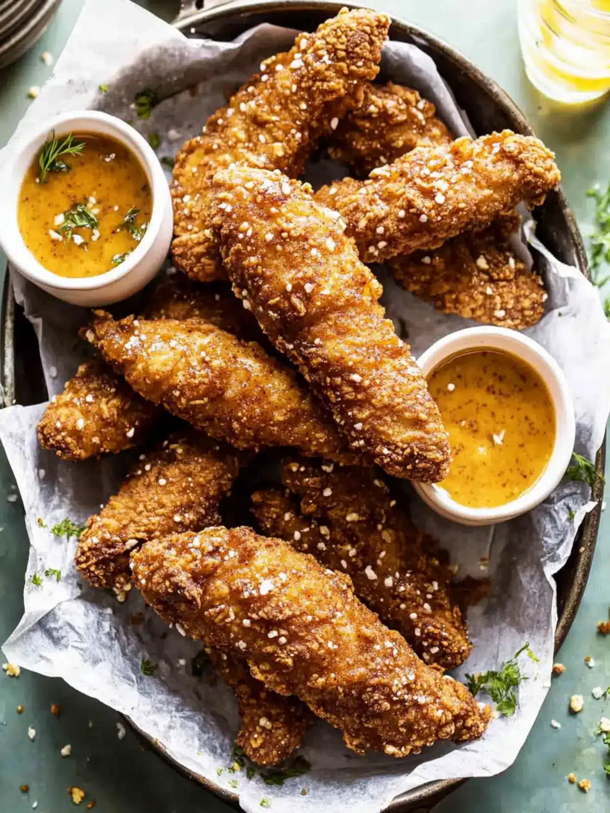 Baked Hot Honey Mustard Pretzel Chicken Fingers