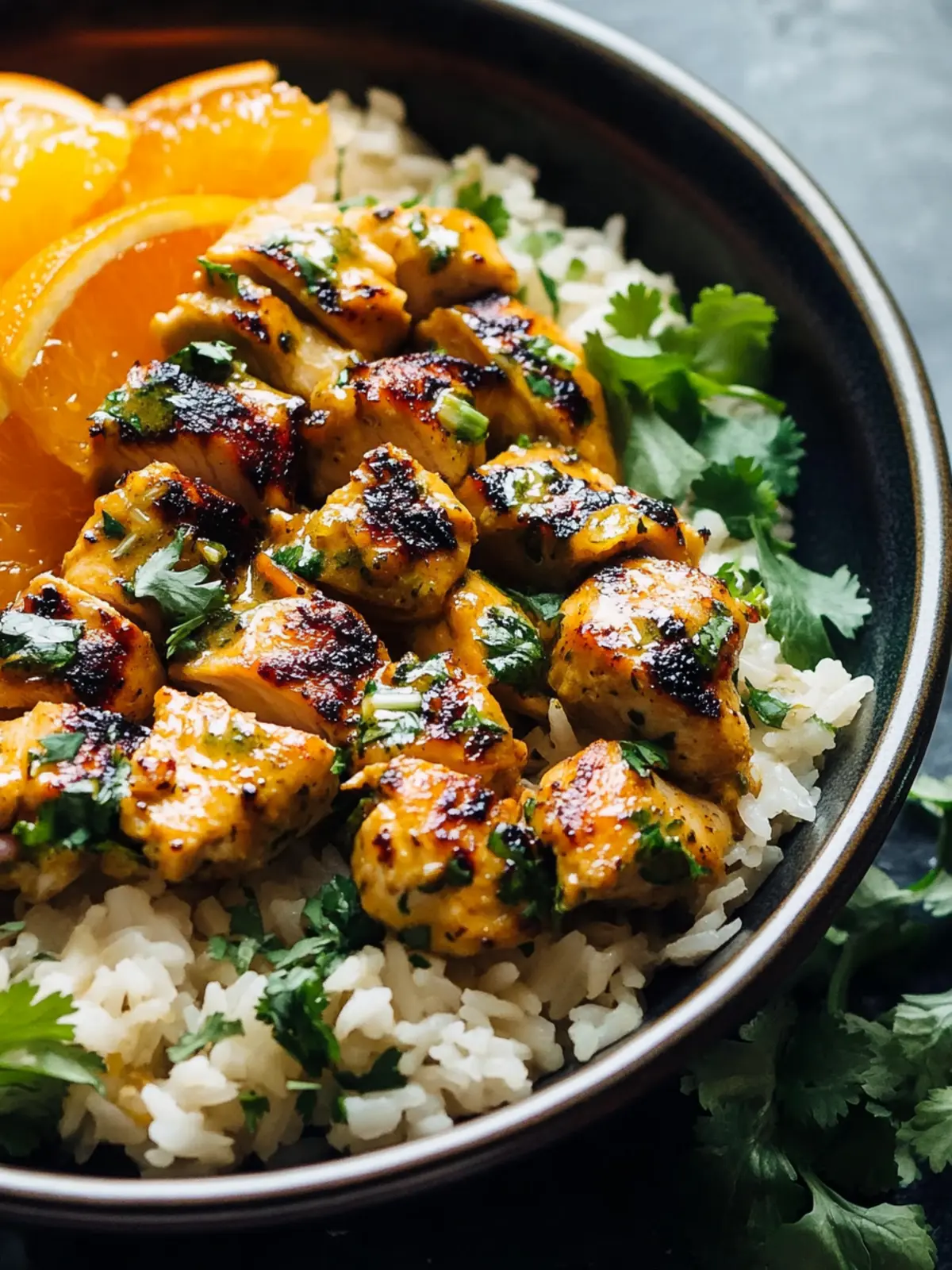 Cilantro Orange Chicken with Rice and Beans