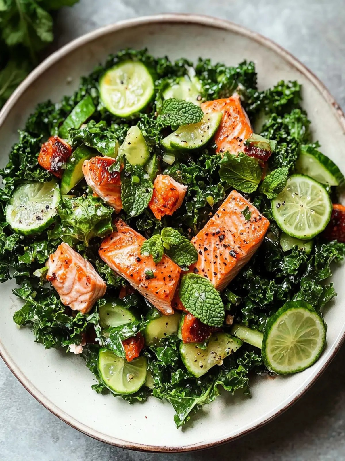 Serrano Mint Kale Salad with Salmon