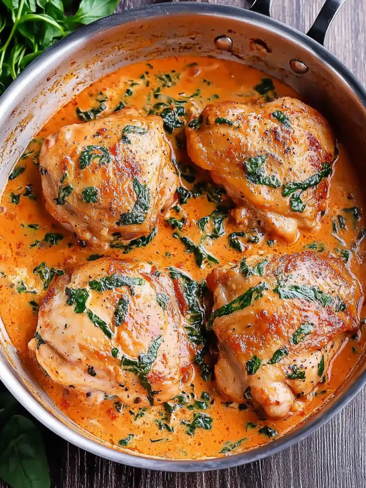 Chicken Thighs with Creamy Tomato Basil Spinach Sauce