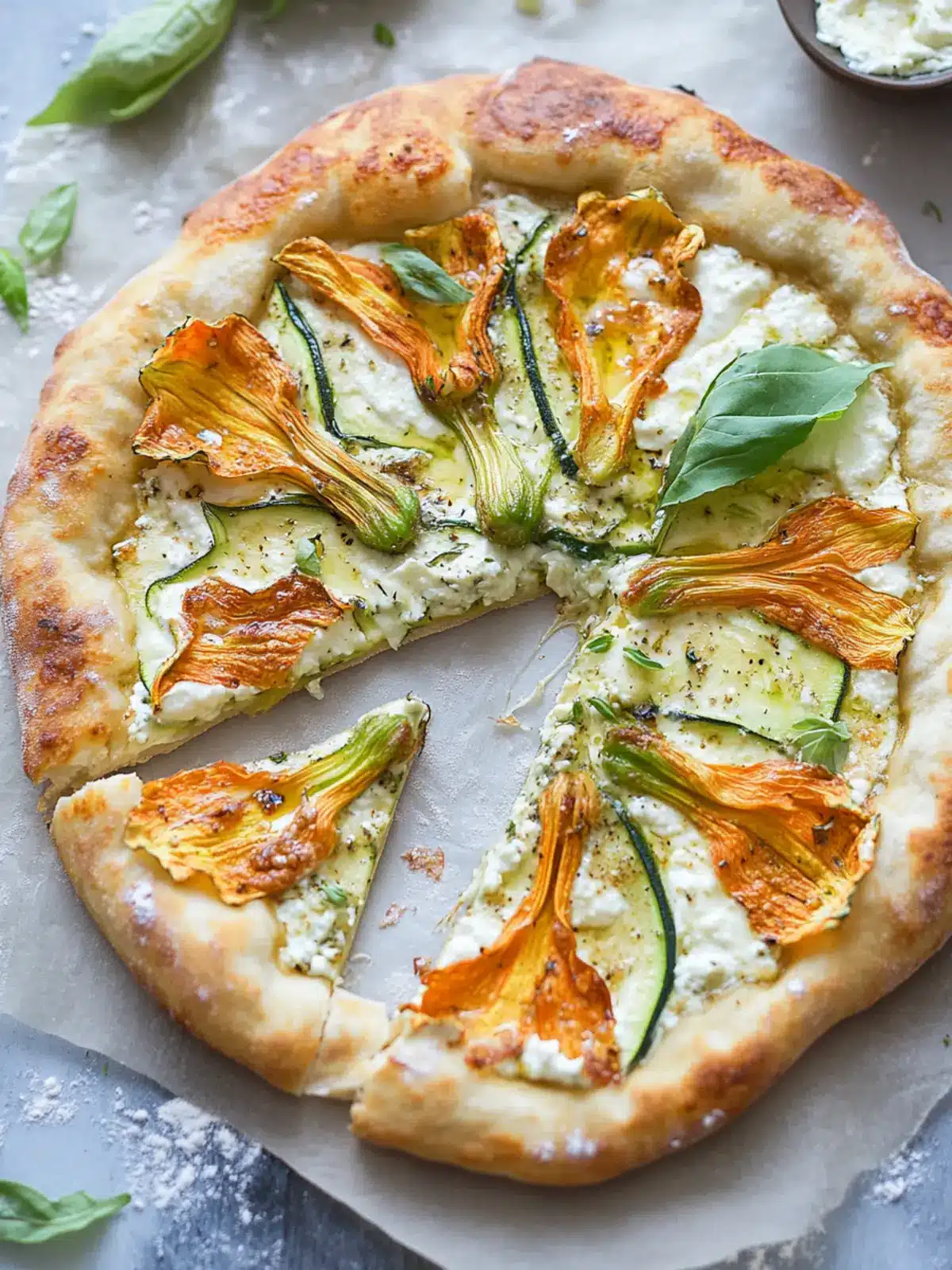 Zucchini Flower Pizza with Brown Butter Ricotta