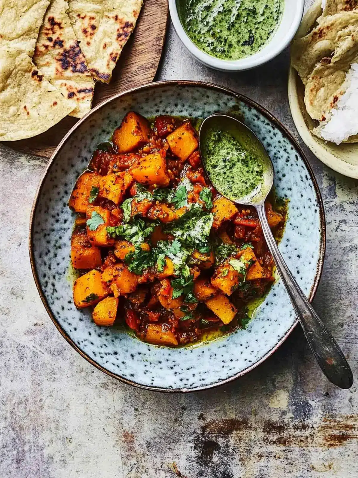 Sticky Tamarind Squash Curry with Coriander and Mint Dressing