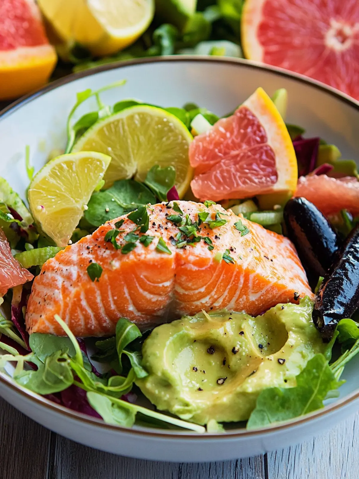 Grapefruit Avocado Salmon Salad with Poblano-Lime Dressing