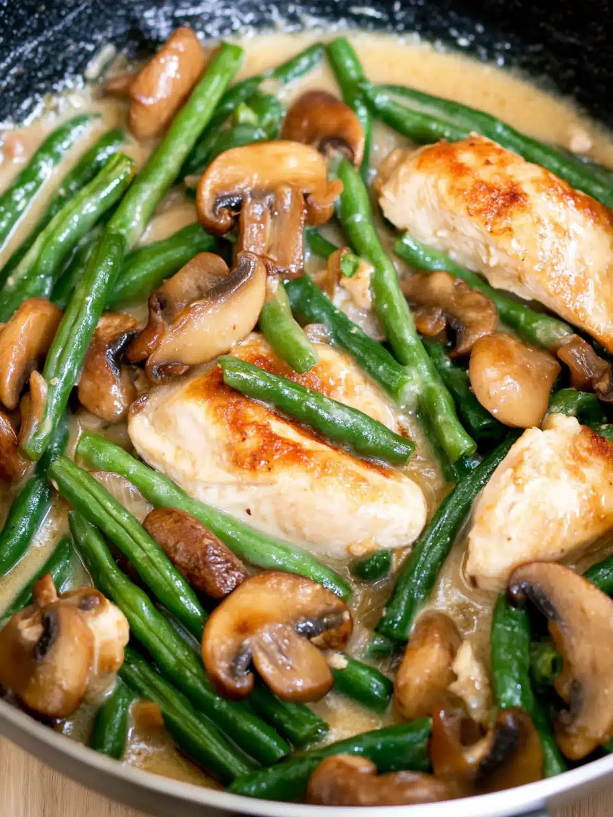 One Skillet Chicken with Green Beans and Mushrooms