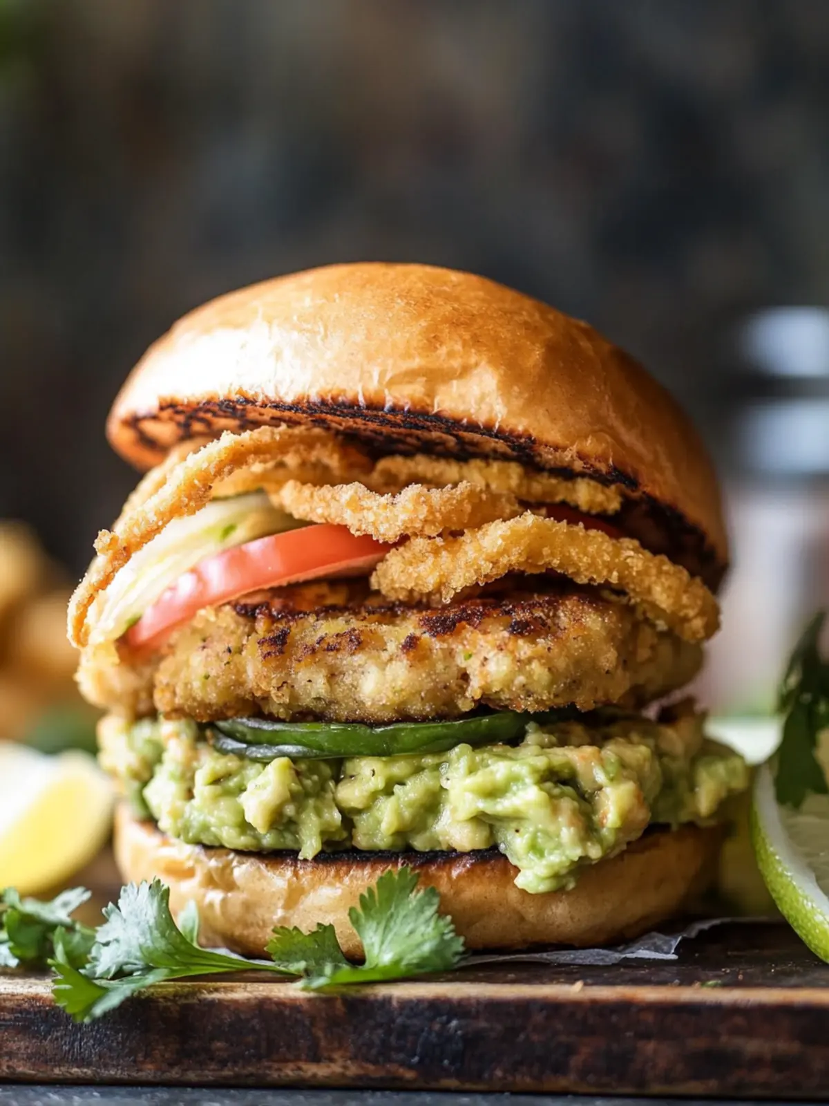 JalapeÃ±o Cheddar Guacamole Turkey Burgers with Crispy Onions