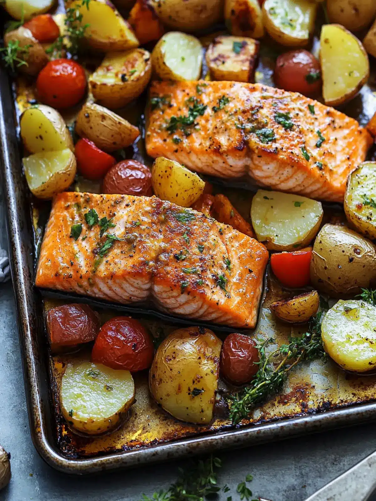 Sheetpan Salmon and Potatoes With Veggies